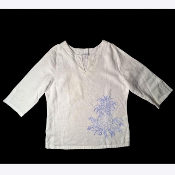 Pineapple Chambray Embellished Linen Tunic - Picture 2 of 5